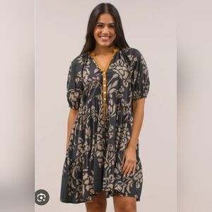 Love Kyla Mckenna Mini Floral Puff Sleeve Dress with Button Detail XS